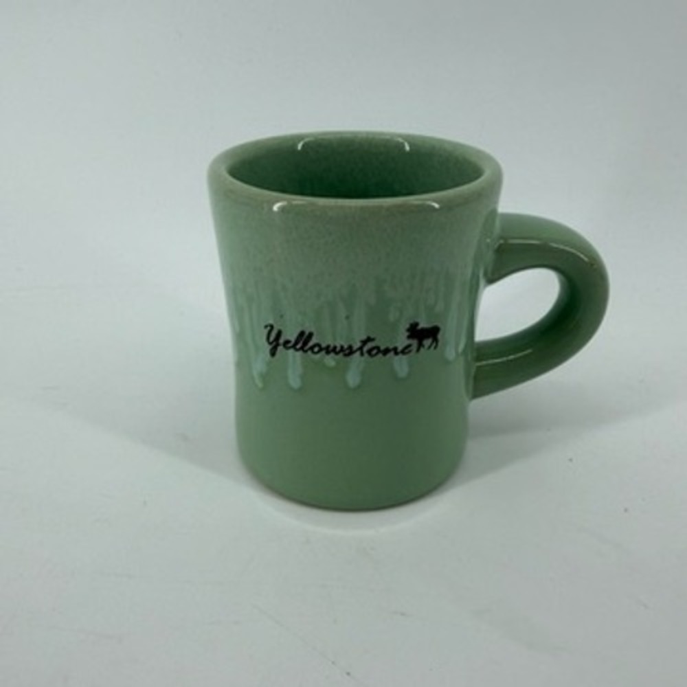 Yellowstone National Park Sage Green Drip Glaze Moose Ceramic Coffee Mug 4in